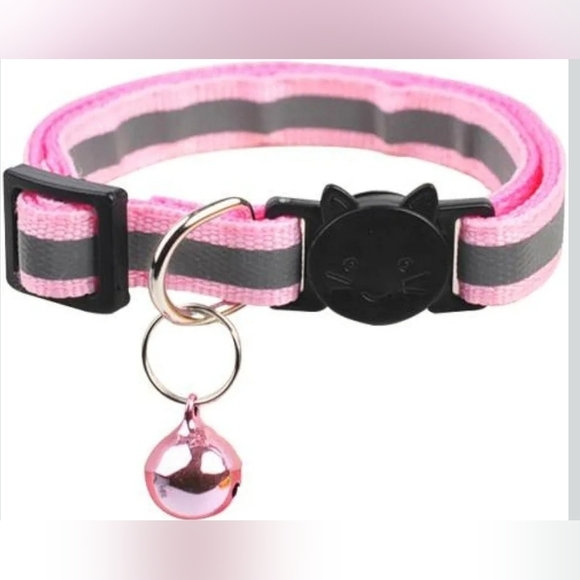 Pink & Silver Reflective Nylon Cat Collar - Picture 4 of 4